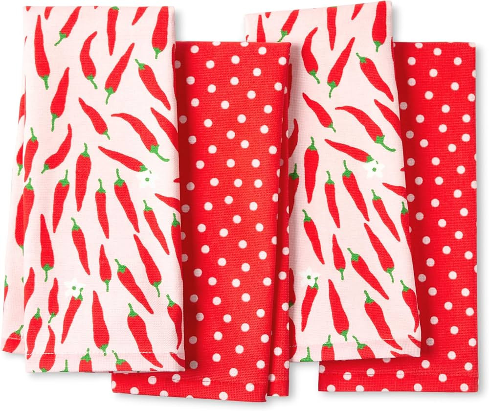 Kate Spade New York Hot Hot Hot Peppers and Spring Time Dot Kitchen Towels 4-Pack Set, Absorbent ... | Amazon (US)
