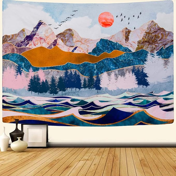 SENYYI Mountain and Sunset Tapestry Wall Hanging Forest Trees Tapestry Wave Art Tapestry Nature L... | Amazon (US)