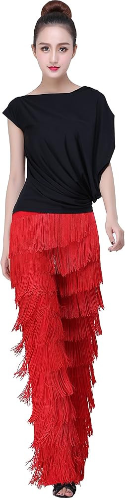 Women's Tassels Fringe Dance Pants Ballroom Latin Tango Salsa Practice Performance Dancing Costum... | Amazon (US)