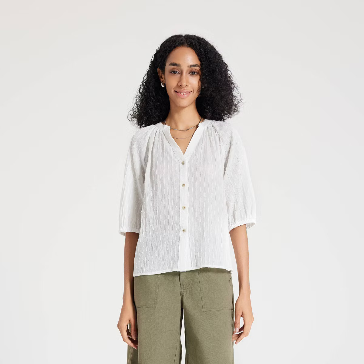 Women's Elbow Sleeve Button-Down Blouse - Universal Thread™ | Target