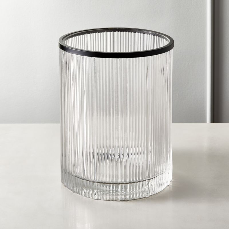 Athena Black Modern Ribbed Glass Round Wastecan + Reviews | CB2 | CB2