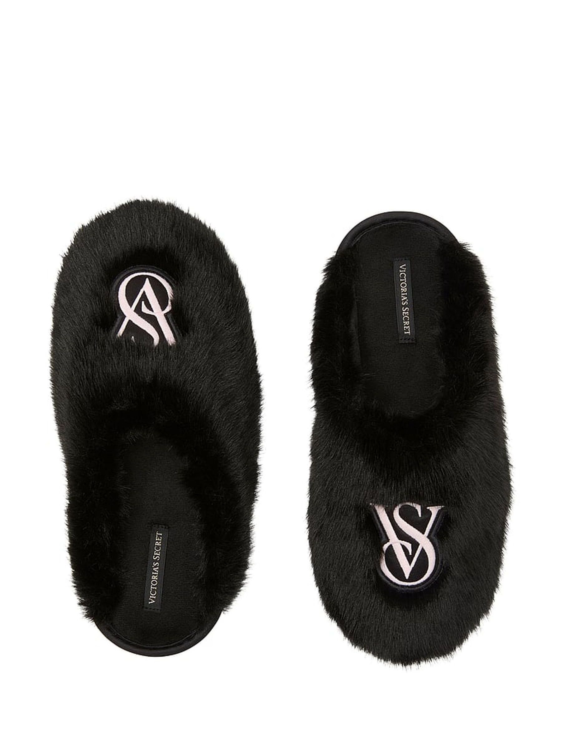 Black Closed Toe Faux Fur Slippers | Victoria's Secret UK