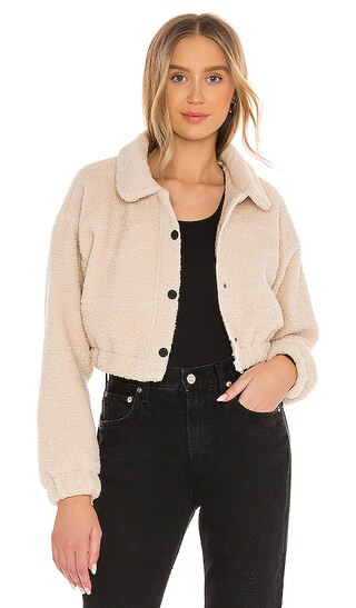 Nancy Teddy Bomber Jacket in Cream | Revolve Clothing (Global)