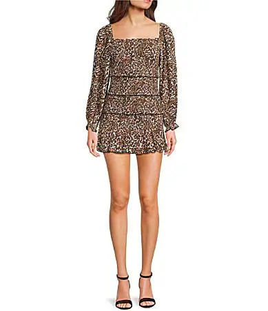 KatieJNYC Laila Smocked Leopard Bodycon Dress - L | Dillard's