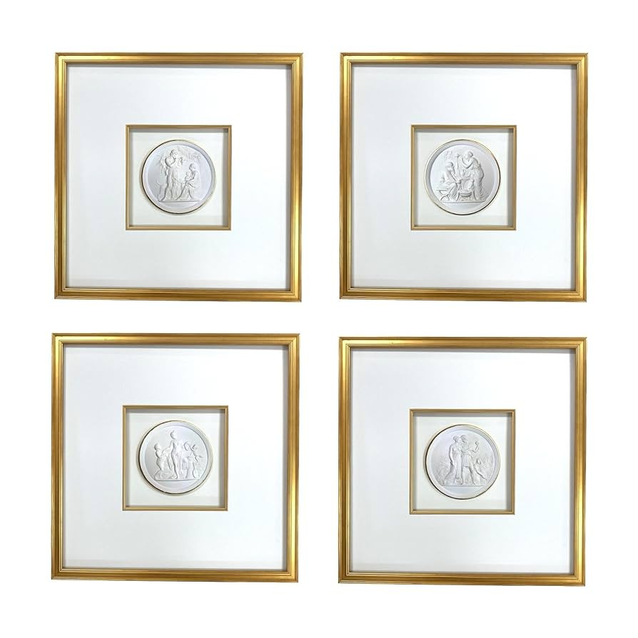 Framed Intaglio Print, 16x16 inches, Gold Frame, Ivory Mats, Gold Fillet, 5-3/8 inch Intaglio, Sl... | Amazon (US)