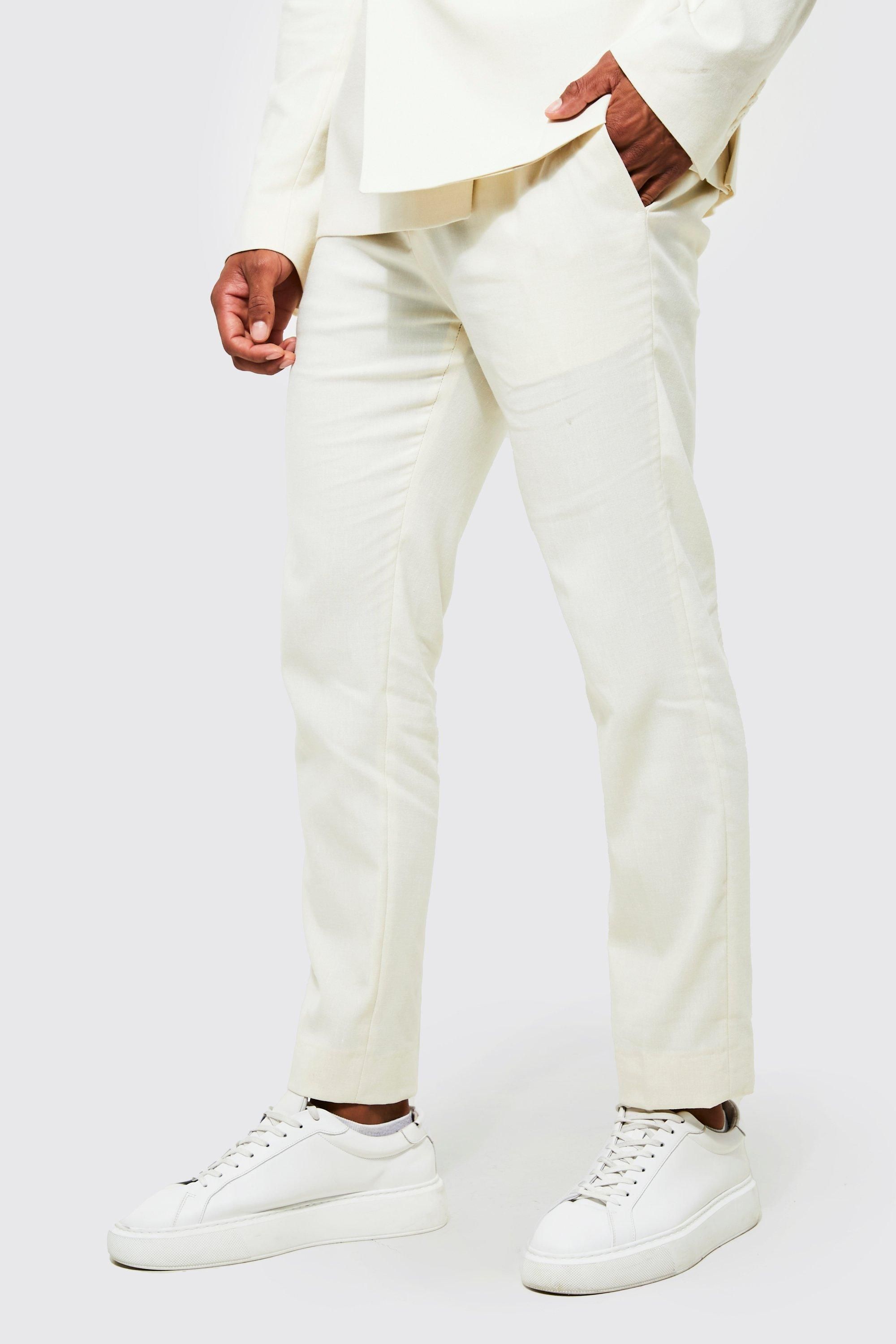 Womens Skinny Linen Crop Suit Pants - Cream - 28S | Boohoo.com (US & CA)