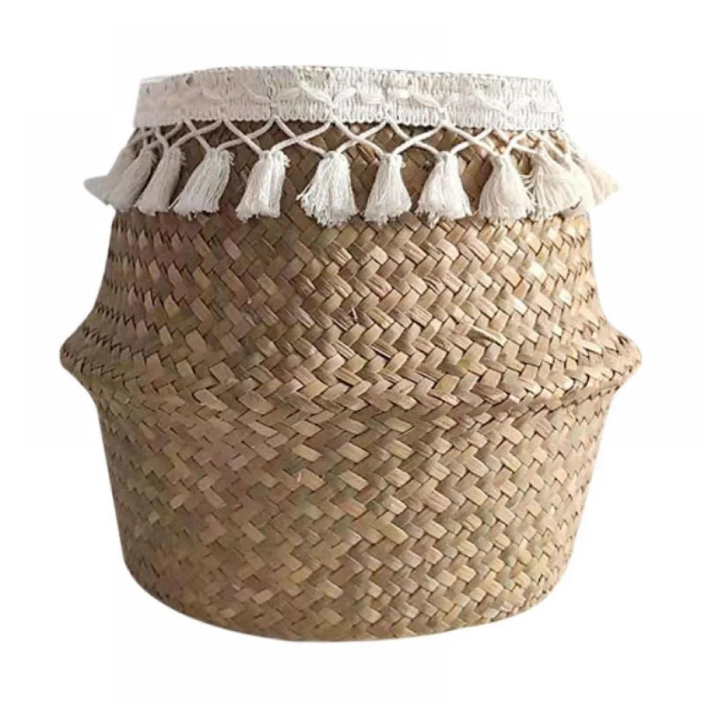 Tassel Woven Seagrass Belly Basket For Storage Decoration | Walmart (US)