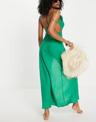 ASOS DESIGN drape detail low beach maxi beach dress in emerald | ASOS | ASOS (Global)