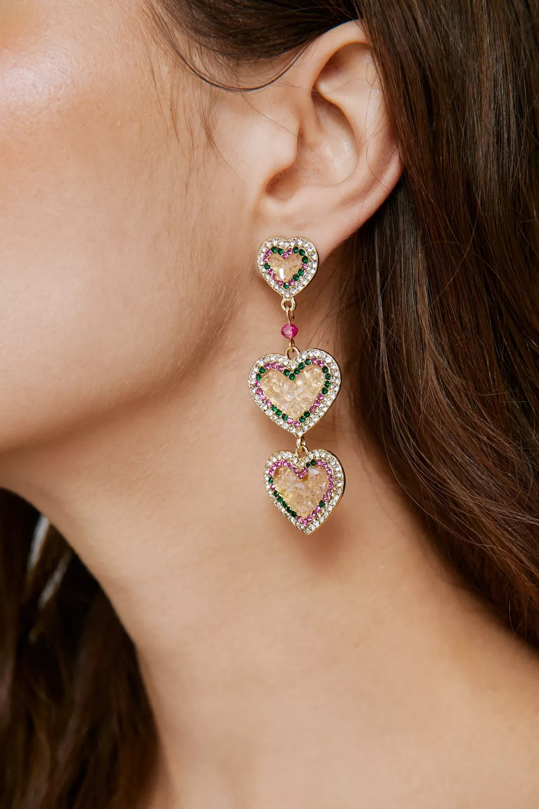 Embellished Diamante Drop Heart Earrings | Nasty Gal (US)
