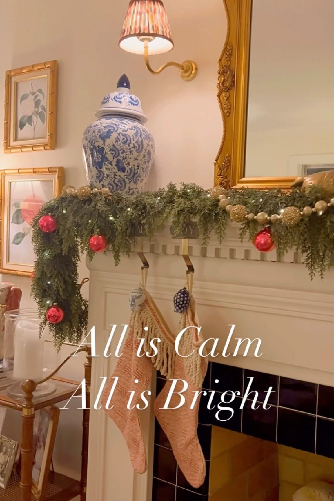 ✨ “All is Calm. All is Bright.” ✨ 

My mantel is beaming with holiday cheer—faux cedar garland, glowing fairy lights and Mema’s pink Shiny Brites that add that perfect sentimental touch. 💕 A dapper brass reindeer (don’t miss his navy velvet bow!) stands proudly between blue & white ginger jars, while the mirror reflects the twinkling magic of the season. 

What’s your favorite part? 🎀 for the reindeer or 🌸 for Mema’s ornaments!
•
•
•
•
•
•
Vintage Home Style | Vintage Decor | Vintage Holiday Decor | Eclectic Style | Maximalist Home | Colorful Home | Home Inspiration | Holiday Styling | Collected Home | Vintage Christmas | Curated Home | | Traditional Christmas | Traditional Home | Sentimental Style | Curating a Joyful Life | The Sentimental Decorator

#christmasmanteldecor  #vintagechristmas #alliscalmallisbright #holidayglow #thesentimentaldecorator #sentimentalstyle #styleyourstory #herbeautifulhaven #curatingajoyfullife #hervintagehaven  #christmasdecorinspo #curatedhome #collectedhome