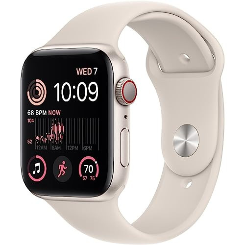 Apple Watch SE (2nd Gen) (GPS + Cellular, 44mm) - Starlight Aluminum Case with Starlight Sport Band, M/L (Renewed) | Amazon (US)
