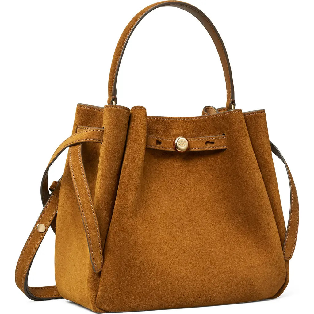 Tory Burch Romy Suede Bucket Bag in Caramel at Nordstrom | Nordstrom