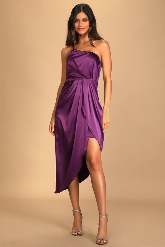 Law of Attraction Purple One-Shoulder Asymmetrical Midi Dress | Lulus (US)