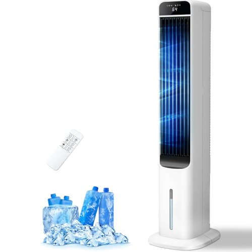 2-In-1 Evaporative Air Cooler Portable Windowless Air Conditioner Fan with Remote Control, Air Cooling Fan with 4 Ice Packs, 12H Timer, 50° Oscillation, 3 Speed Tower Fan for Home, Office | Amazon (US)