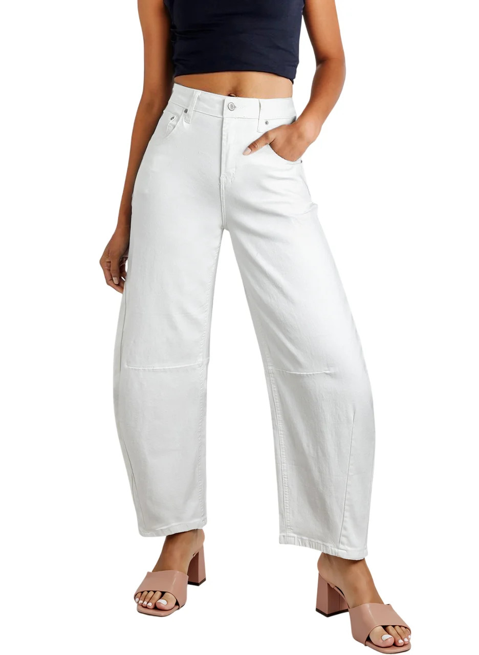 DOKOTOO Women's Barrel Jeans Wide Leg Vintage Mid Rise Y2k Baggy Boyfriend Ankle Denim Pants Whit... | Walmart (US)