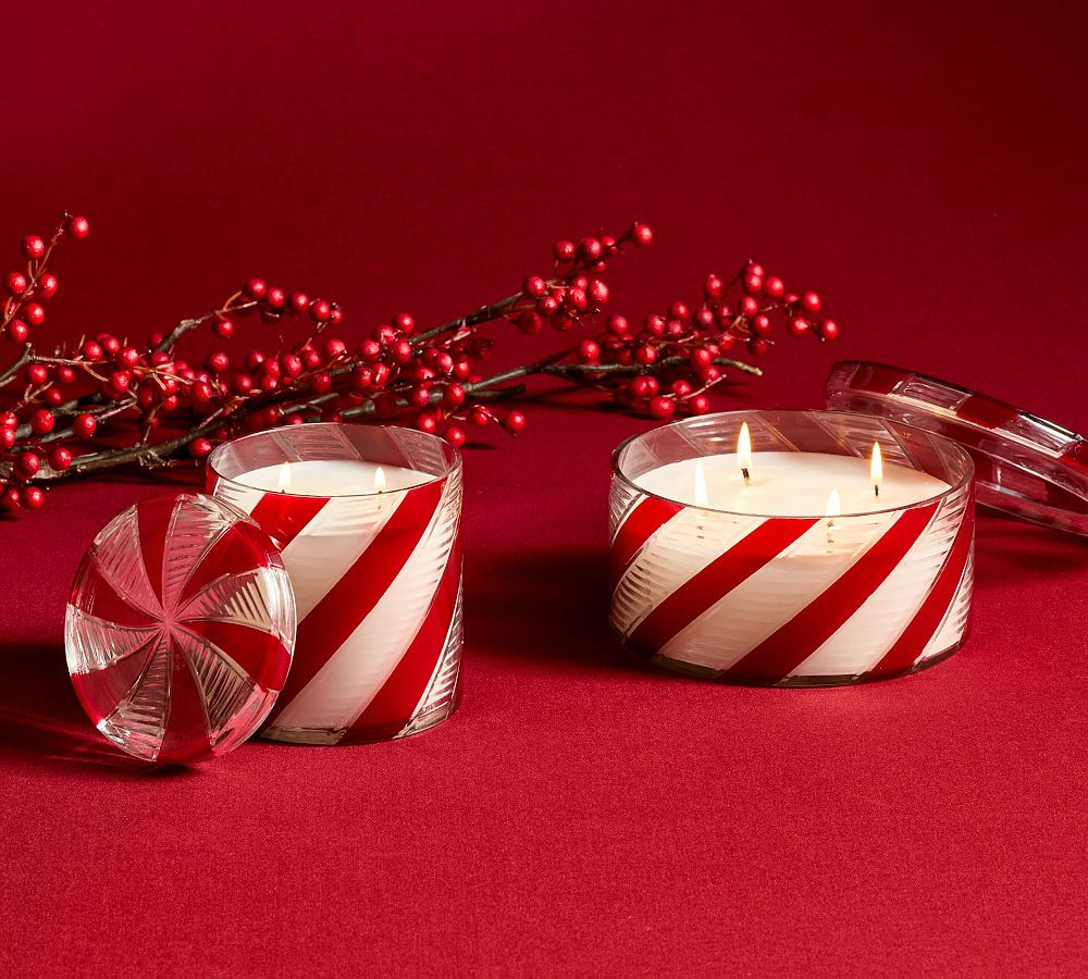 Frosted Peppermint Lidded Candle | Pottery Barn CA