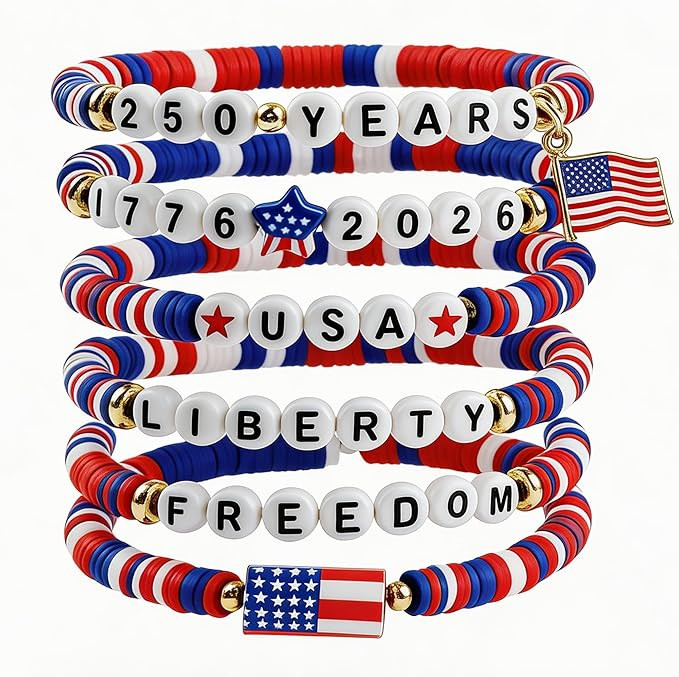 OHOME 4th of July Outfits for Women - 6 Pack 250th Anniversary Patriotic Bracelets | Independence... | Amazon (US)