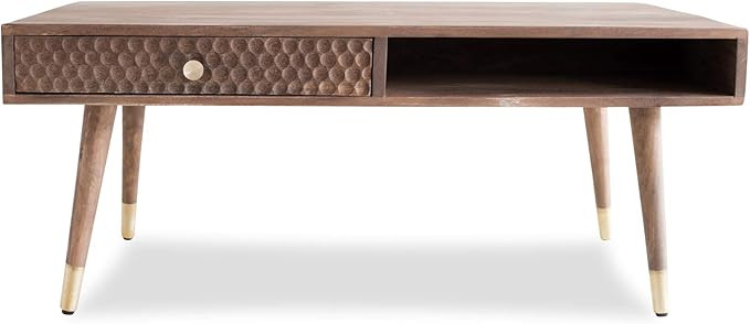 Edloe Finch Solid Wood Coffee Table Beehive Honeycomb Design Drawer Gold Tips Honey | Amazon (US)