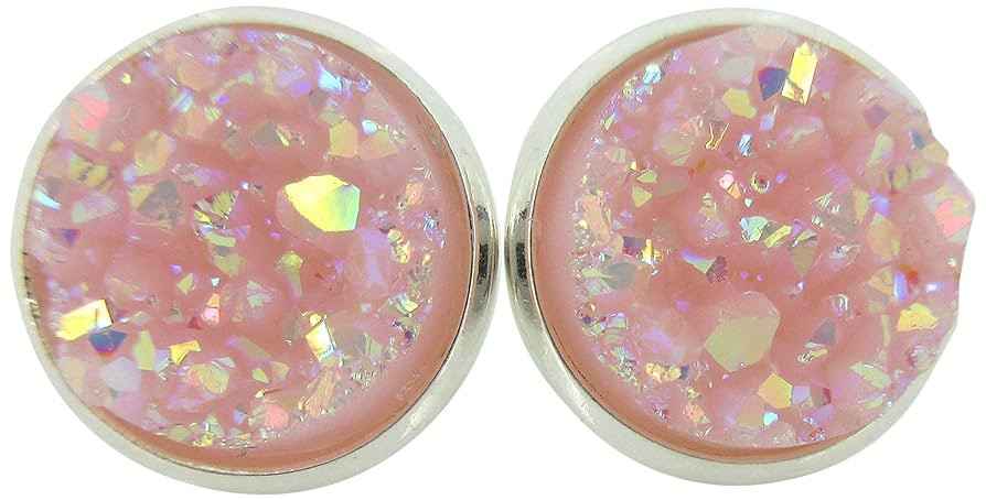 Summerfield Collection Silver-tone Pastel AB Faux Druzy Stone Stud Earrings 12mm (Ballet Pink) | Amazon (US)