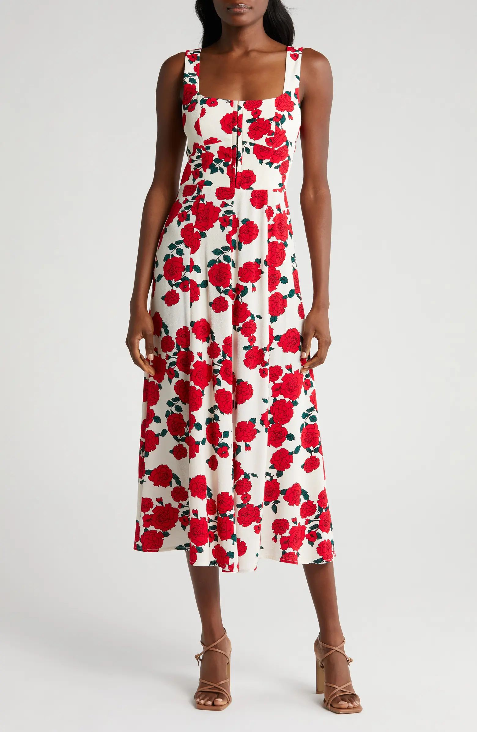 WAYF Leonie Floral Corset Midi Dress | Nordstrom | Nordstrom