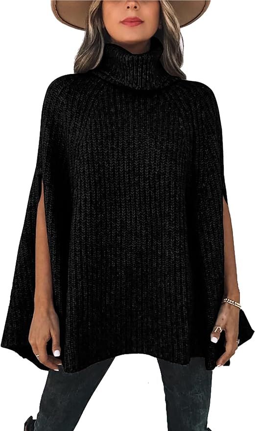 KIRUNDO Women's 2024 Fall Winter Turtleneck Poncho Sweater Fashion Chunky Knit Cape Wrap Sweaters... | Amazon (US)
