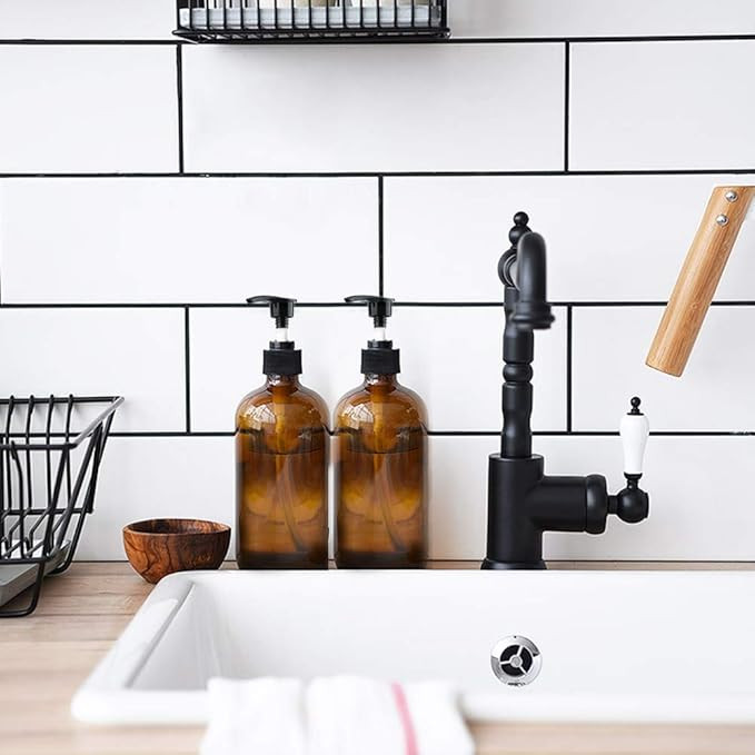 Yebeauty Empty Pump Dispenser, 17oz/500ml Lotion Soap Shampoo Pump Bottles Large Brown Bottle wit... | Amazon (US)