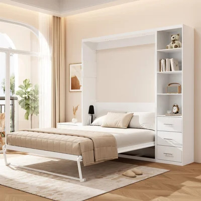 Queen Size Murphy Wall Bed with Reversible Side Storage Cabinet | Wayfair North America