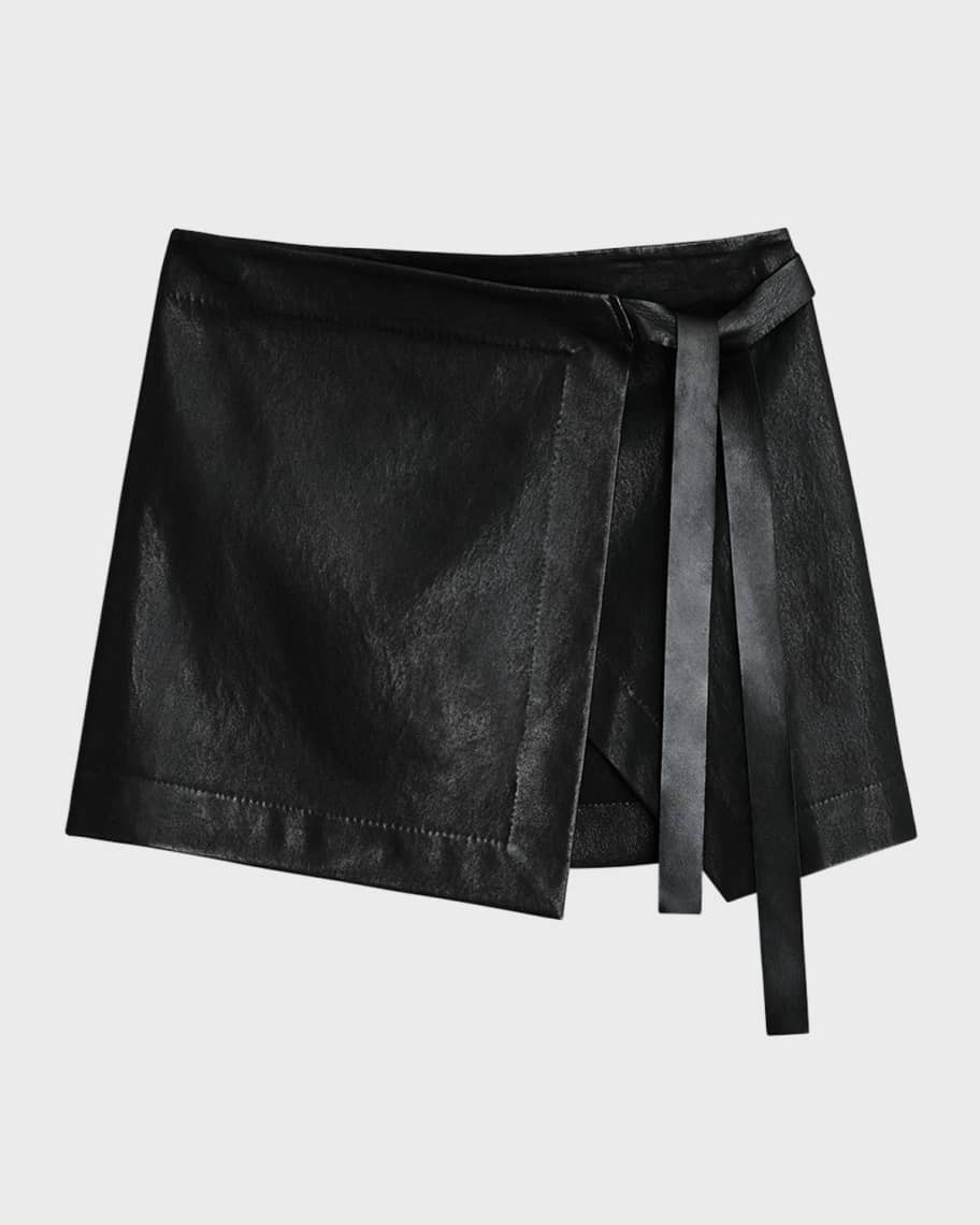 Rag & Bone James Side-Tie Leather Mini Skirt | Neiman Marcus