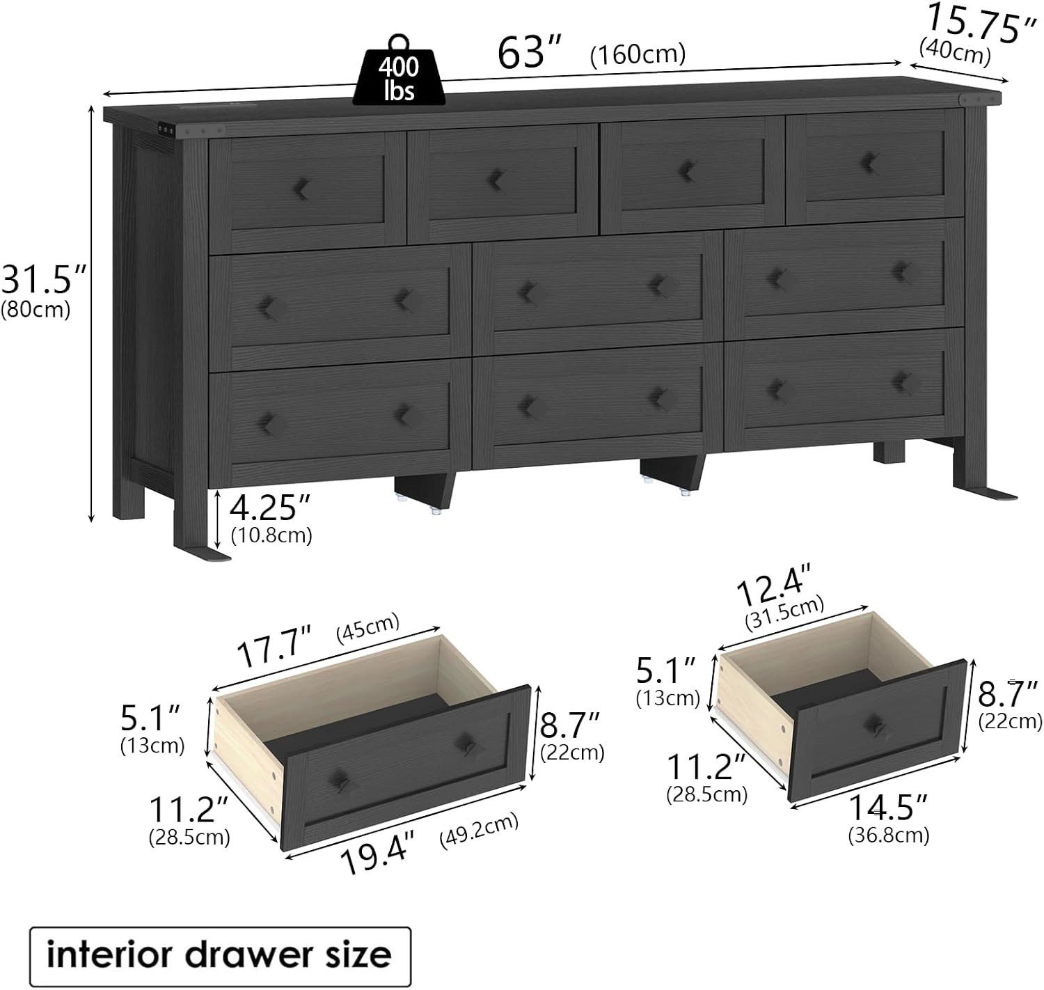 Gyfimoie 10-Drawer Dresser, 63" Farmhouse Wood Storage Chest of Drawers, Long Dresser TV Stand fo... | Amazon (US)