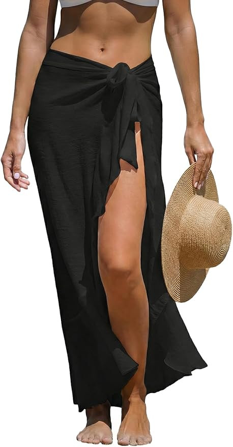 CUPSHE Women Sarong Coverups Chiffon Ruffle Self Tie Sarong Wraps Skirt Beach Sarongs for Swimwea... | Amazon (US)