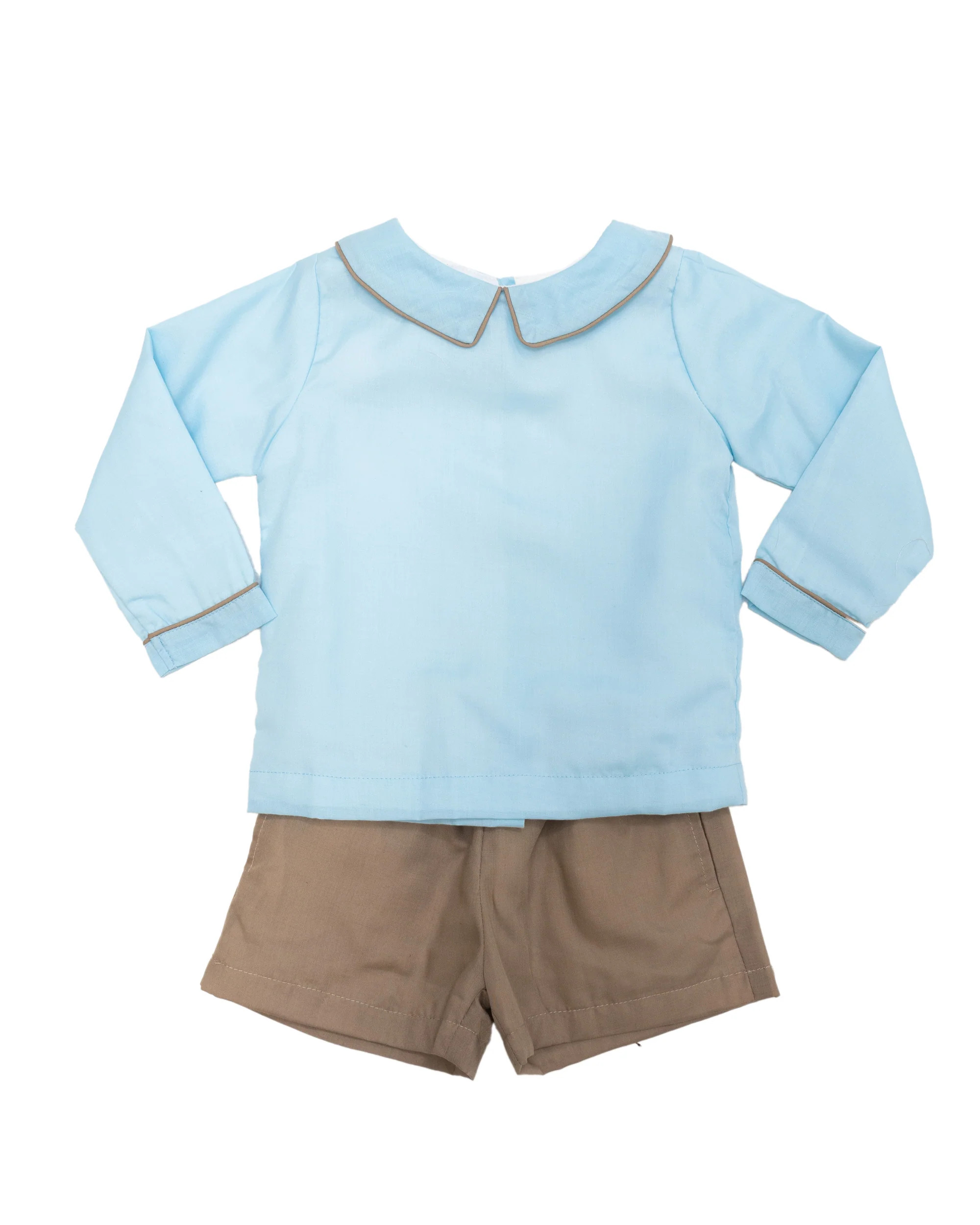 John Prairie Blue & Tan Long Sleeve Short Set | The Oaks Apparel Company