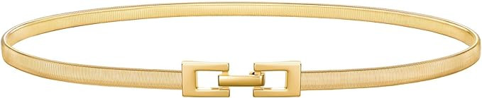 Women's Skinny Metal Cinch Belt for Dress Stretch Thin Waist Belt Gold/Sliver Elastic Belts | Amazon (US)