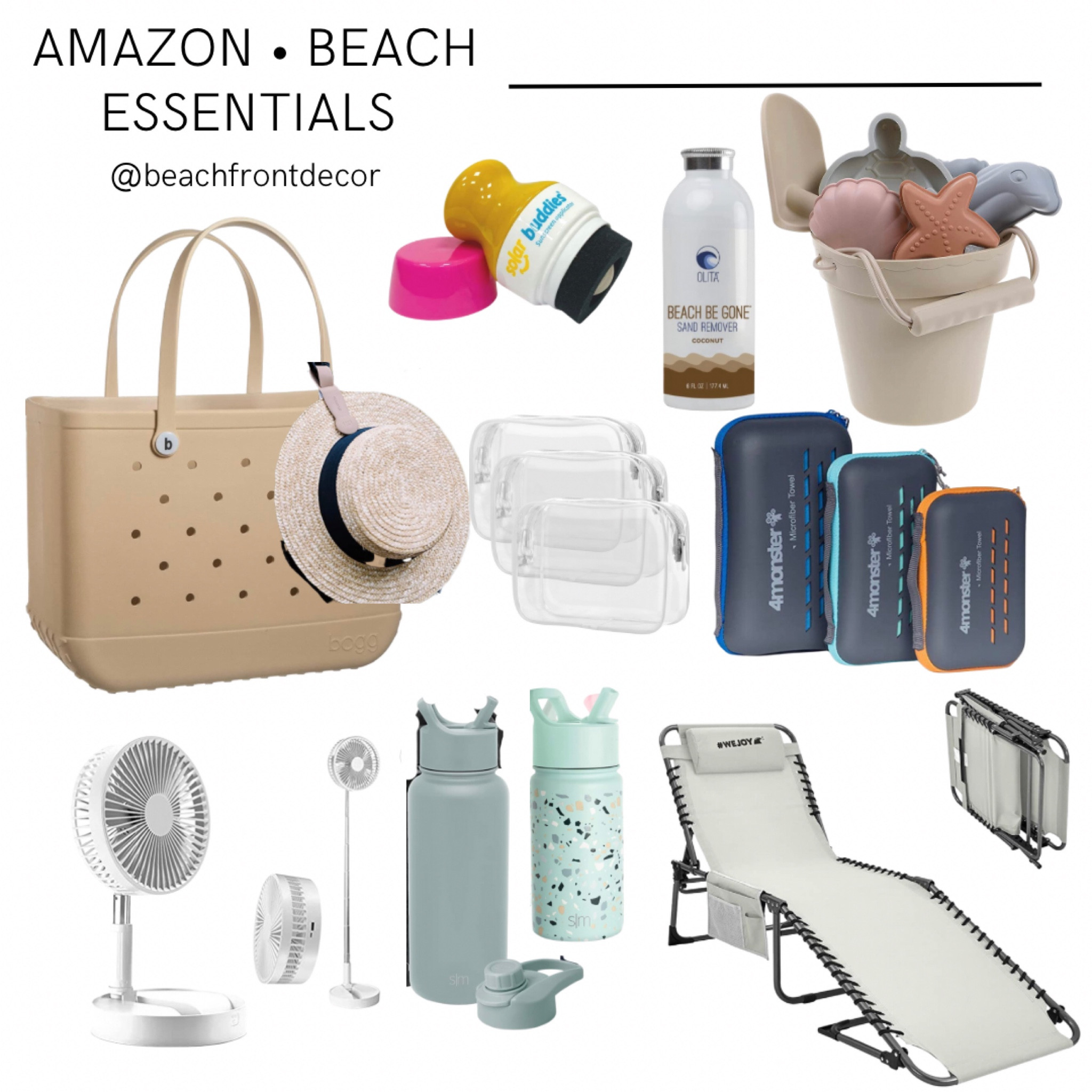 Beach essentials from Amazon. Perfect for Spring break ☀️

bogg bag, beach hat, hat clip, portable fan, reclining beach chair, simple modern bottle, sand remover, sunscreen applicator, compact towels, beach toys

#LTKSeasonal #LTKswim