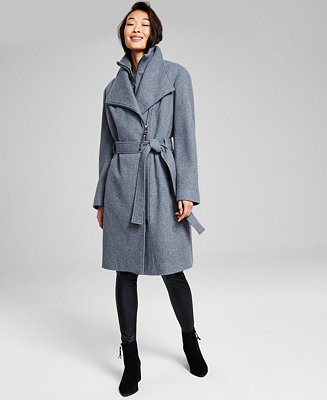 Calvin Klein Womens Wool Blend Belted Wrap Coat, Created for Macys - Macy's | Macy's