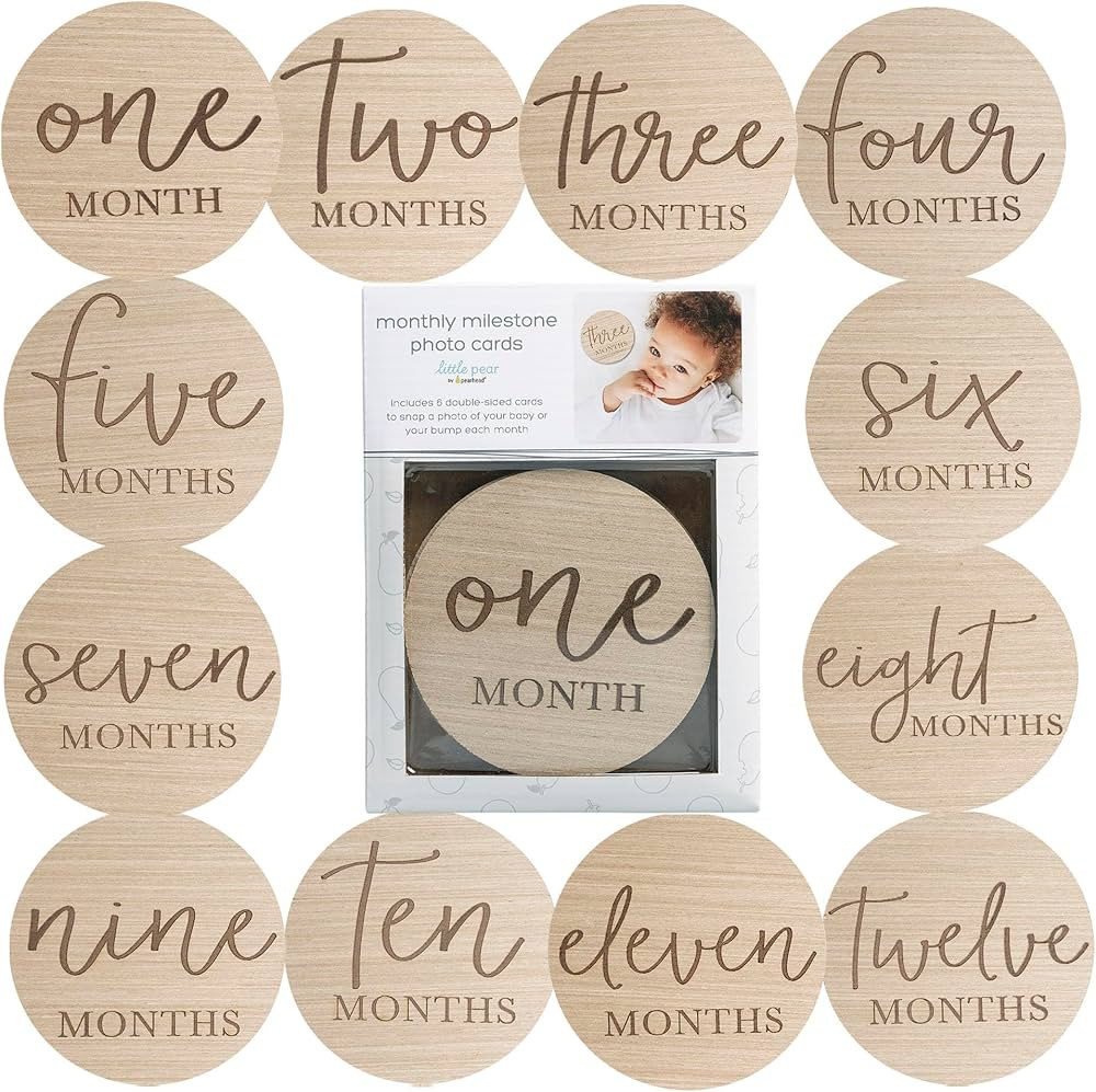 Wooden Milestone Photo Cards - Double-Sided Baby Announcement Discs, Ideal Photo Prop for Monthly... | Amazon (US)