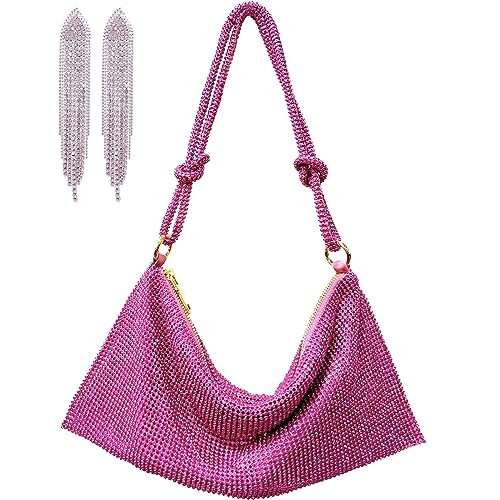 Rumdin Rhinestone Purse Chic Sparkly Pink Purse Hobo Bags for Women rhinestone clutch purses for women | Amazon (US)