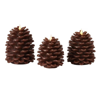 Seasonal LLC Pinecone Flameless Candle 3pc Set - 4x4, 4.3x5, 5x6 Brown | Target