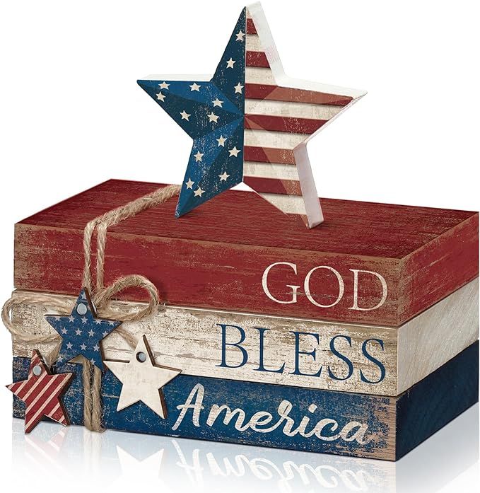 4 Pcs Fourth of July Tiered Tray Decorations Independence Day Wood Signs Rustic Patriotic Decor B... | Amazon (US)