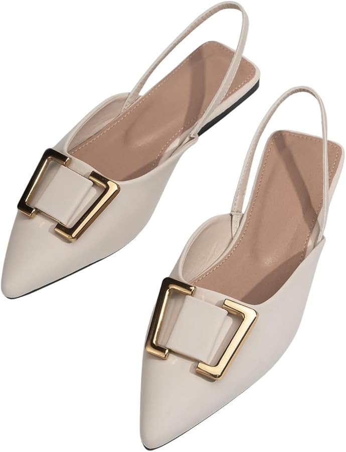OYOANGLE Women's Metal Decor Pointed Toe Slingback Flats Slip on Ankle Strap Flat Shoes | Amazon (US)