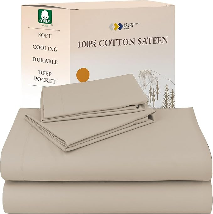 California Design Den Queen Sheet Set - Natural 100% Cotton Sheets Queen Size Bed Set with Deep P... | Amazon (US)