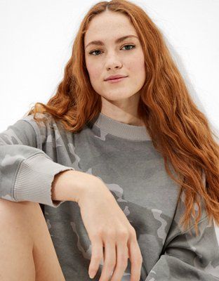 AE Forever Printed Crew Neck Sweatshirt | American Eagle Outfitters (US & CA)