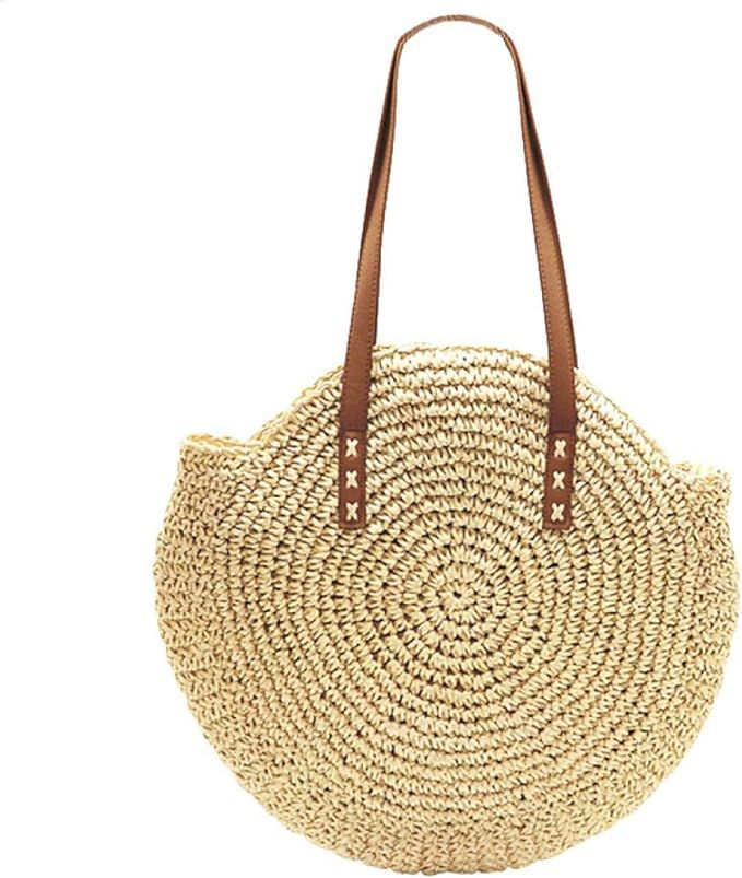 Women Straw Handbag Large Rattan Bag, Summer Beach Shoulder Tote Bag Vintage Weave Crossbody Bag | Amazon (US)