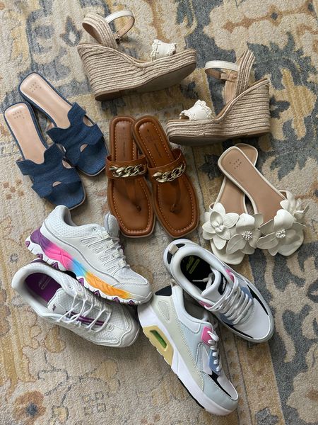 Here are all of the shoes I’m wearing in today’s reel! Wearing my true size and all the sandals and I sized down half a size in the sneakers.

Walmart fashion. Target style. Sneakers. Sandals. 