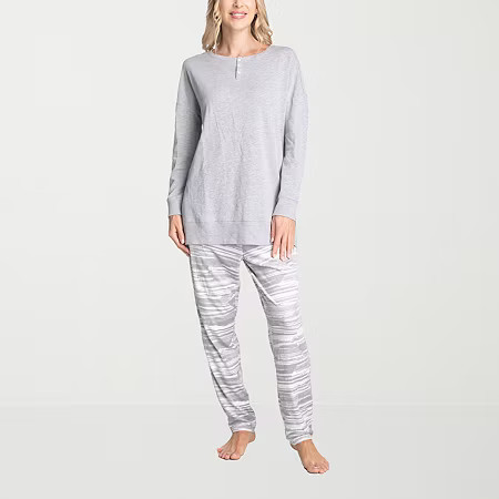 Hanes Womens Long Sleeve 2-pc. Pajama Set, Small, Gray | JCPenney