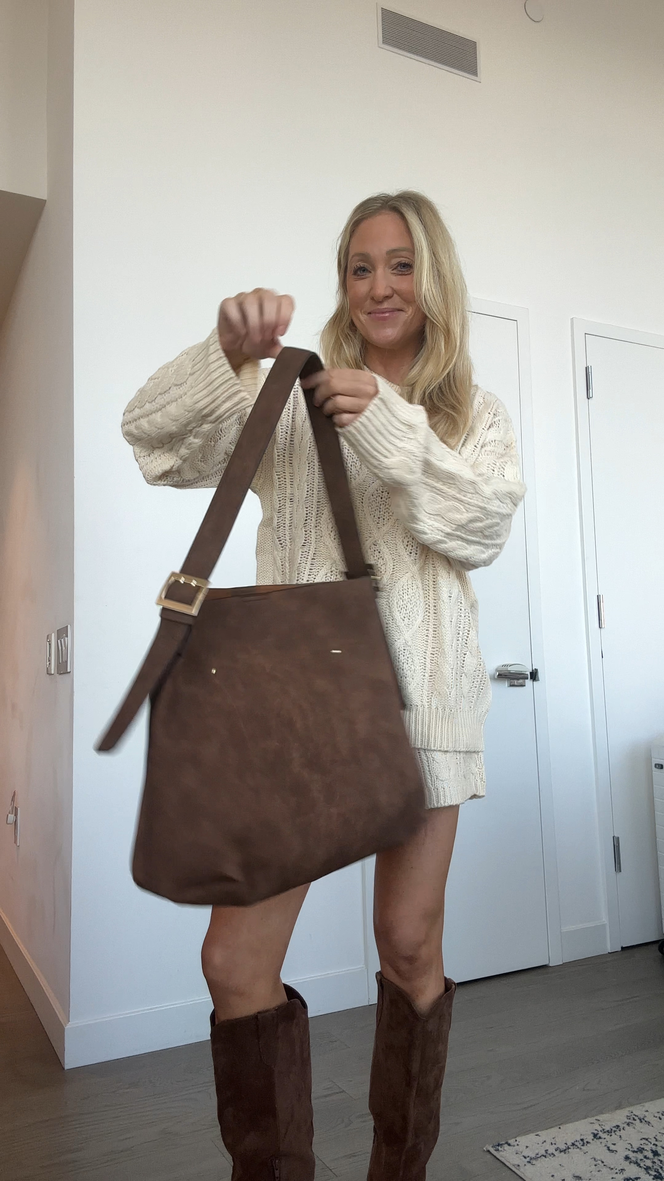 My Amazon cable knit set is on sale (wearing size M), boots are only $59 and run tts, and this target suede chocolate brown bag for $30 is a must!!! 

#LTKStyleTip #LTKSeasonal #LTKFindsUnder50