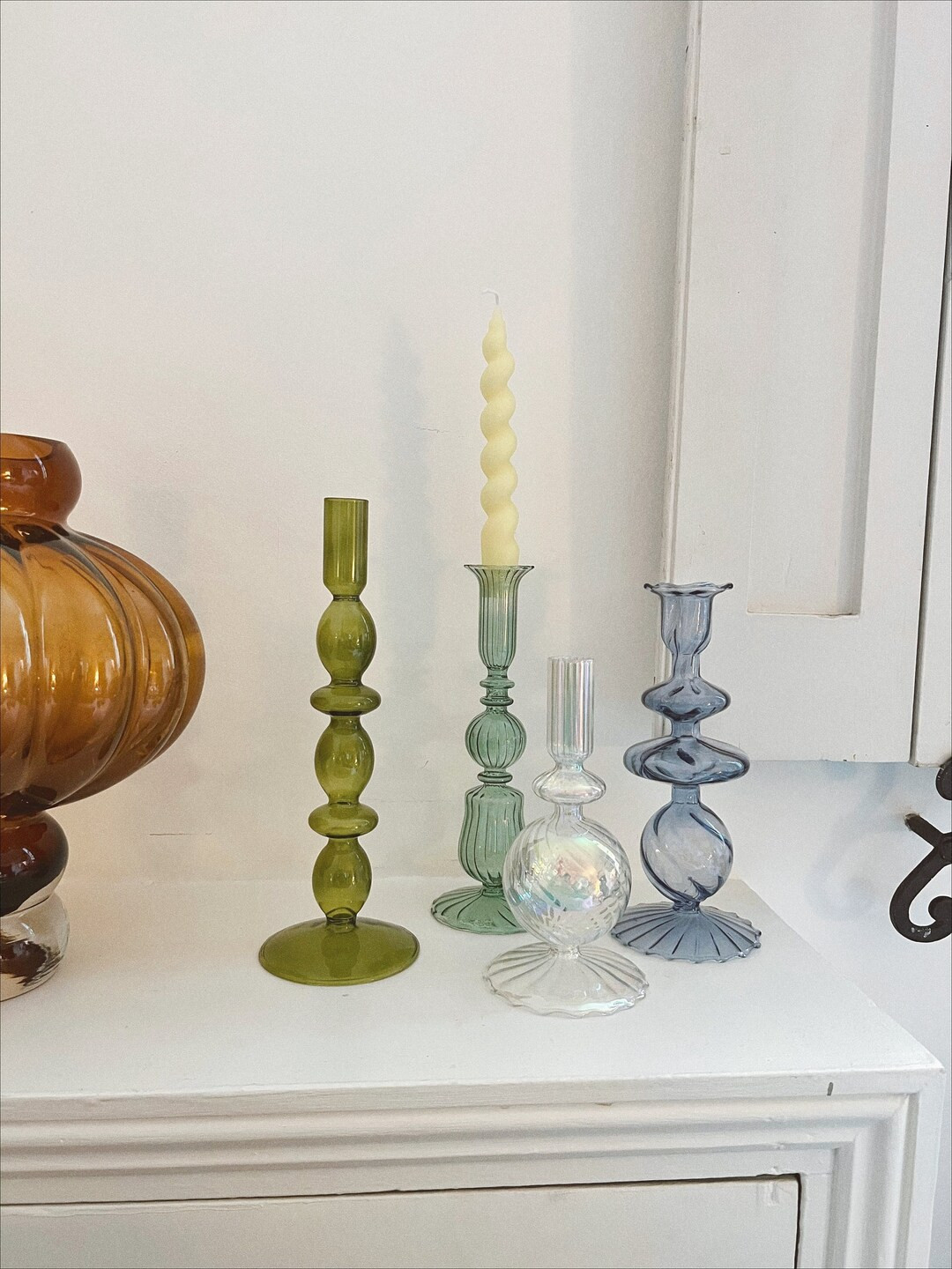 Colourful Center Piece Glass Candlestick Holders | Etsy (US)