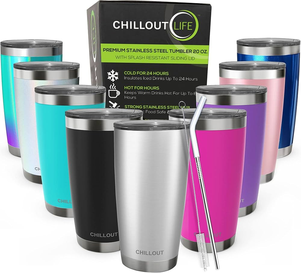 CHILLOUT LIFE 20 oz Stainless Steel Tumbler with Lid - Double Wall Vacuum Insulated Coffee Mug wi... | Amazon (US)