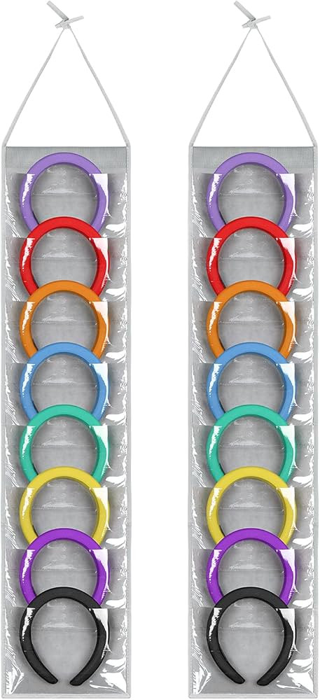 Shappy 2 Pcs Headband Organizer for Women Hanging Headband Holder with 16 Clear Pockets Headphone... | Amazon (US)