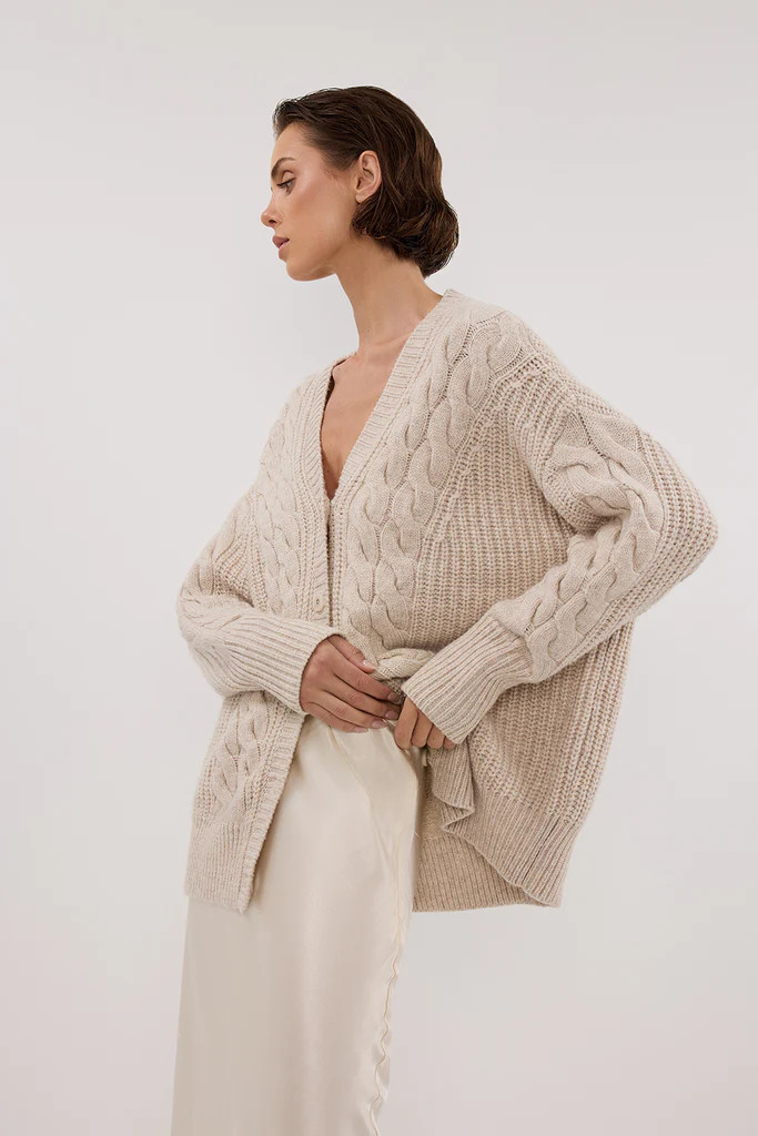 MARA CHALK CABLE KNIT CARDIGAN | DISSH