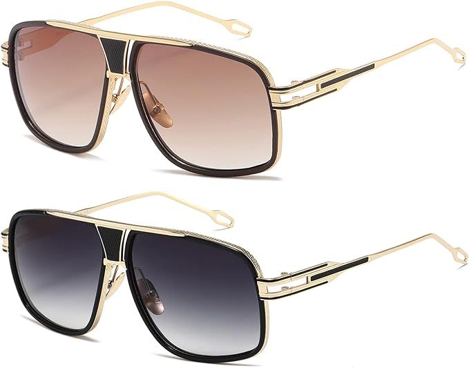 AEVOGUE Sunglasses For Men Goggle Alloy Big Frame Metal Punk Style Shield AE0336 | Amazon (US)
